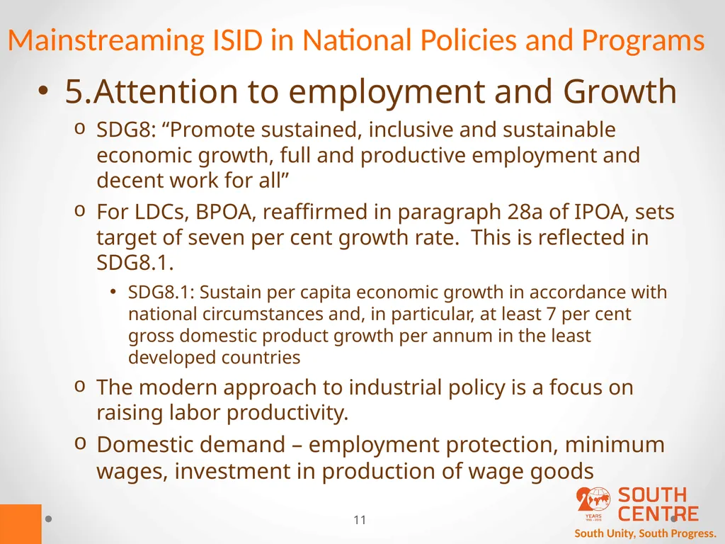 South Unity, South Progress. Mainstreaming - slide 11 of 14