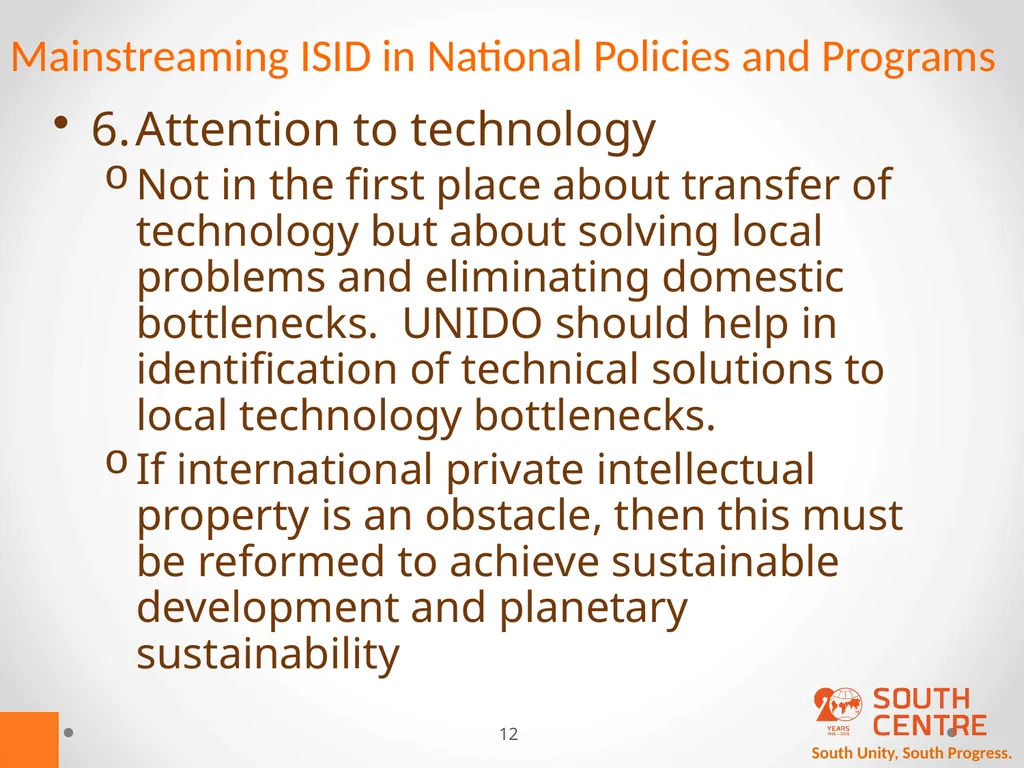 South Unity, South Progress. Mainstreaming - slide 12 of 14