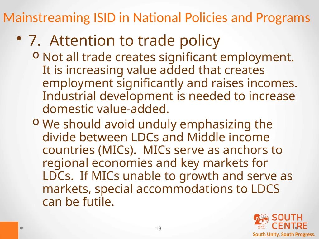South Unity, South Progress. Mainstreaming - slide 13 of 14