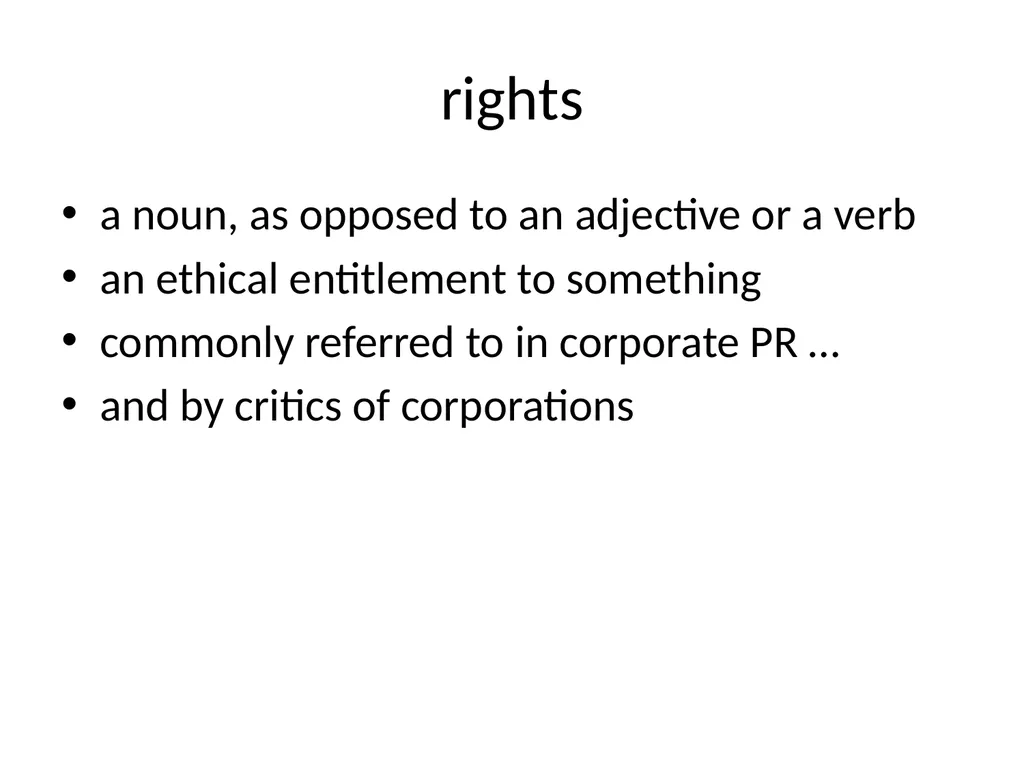 Ethics Theory and Business Practice 1.1 Rights - slide 3 of 16