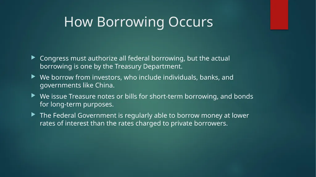 Borrowing and the Public Debt Objective: To learn - slide 5 of 6