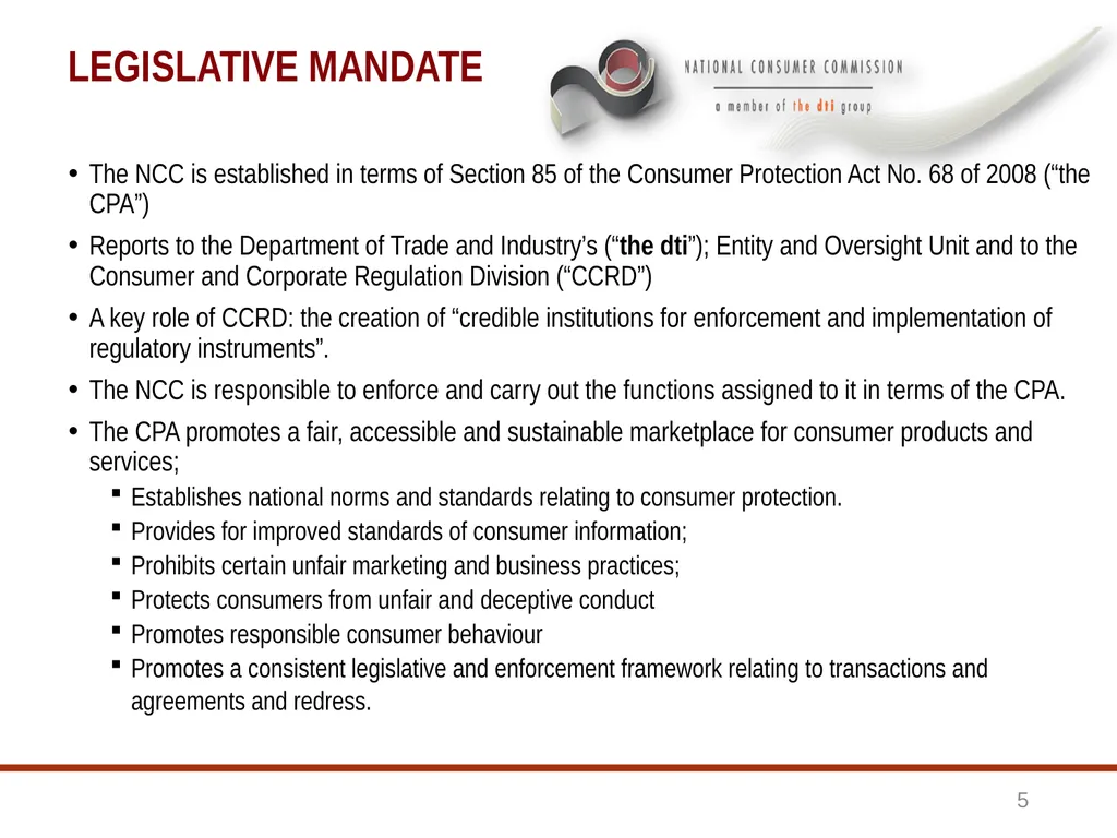 1 BRIEFING TO THE SELECT COMMITTEE ON TRADE AND - slide 5 of 26