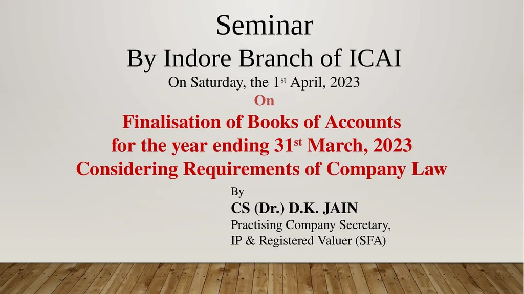 Seminar By Indore Branch of ICAI On Saturday, the