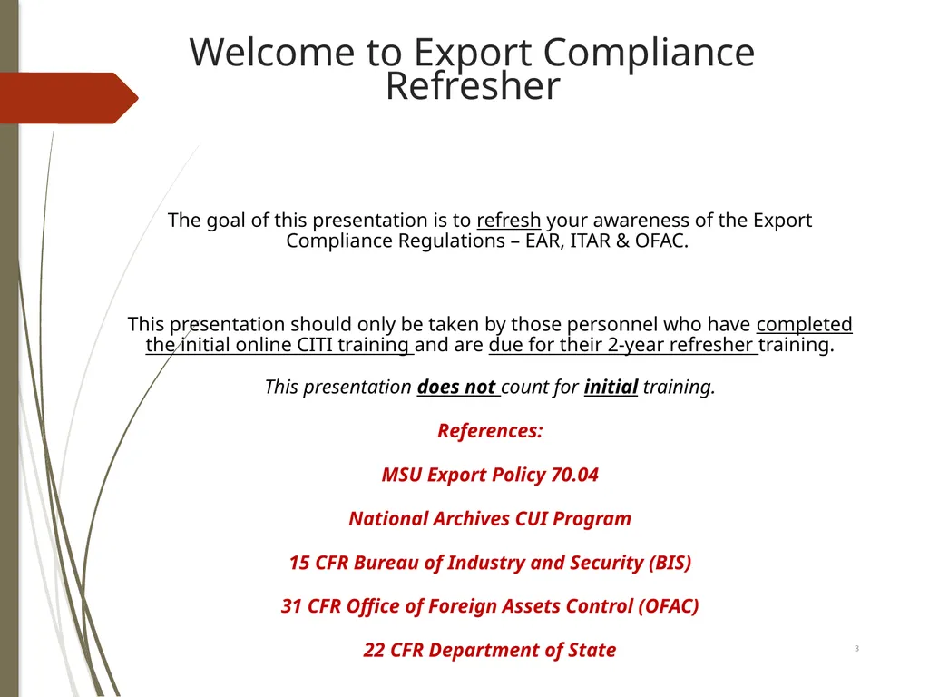 2022 Export Compliance Refresher Mississippi State - slide 3 of 27