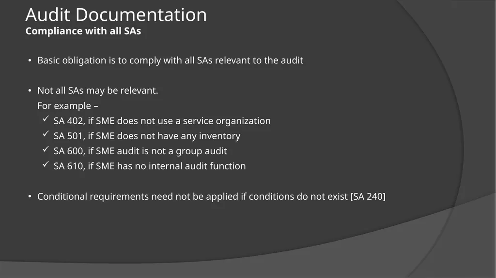 Audit Documentation / Other important Standards - slide 22 of 25