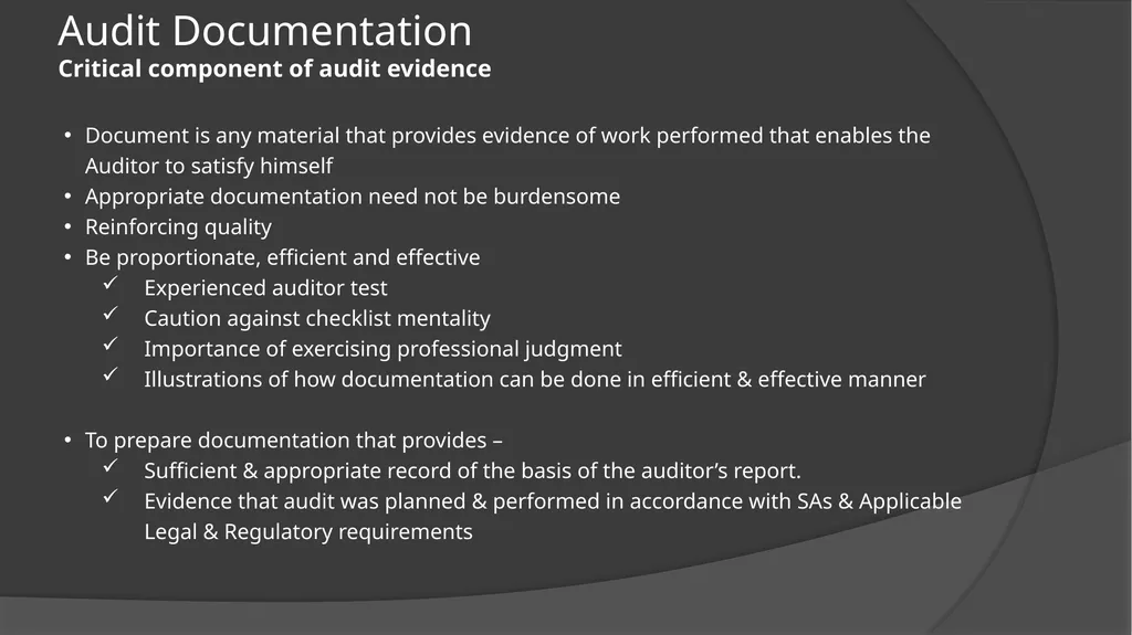 Audit Documentation / Other important Standards - slide 14 of 25