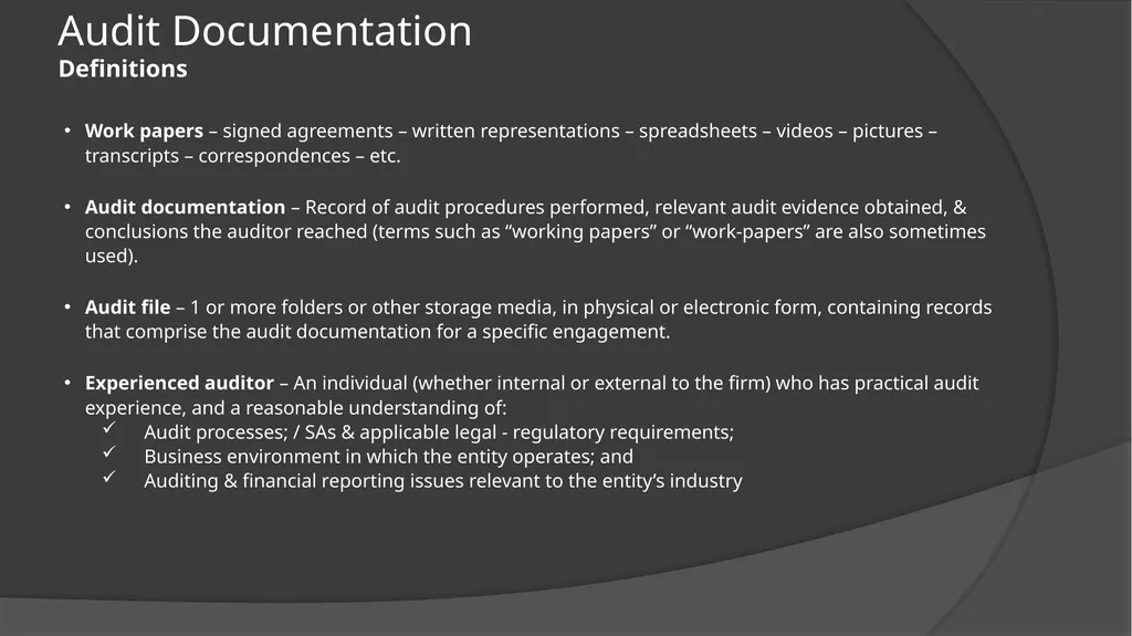 Audit Documentation / Other important Standards - slide 15 of 25