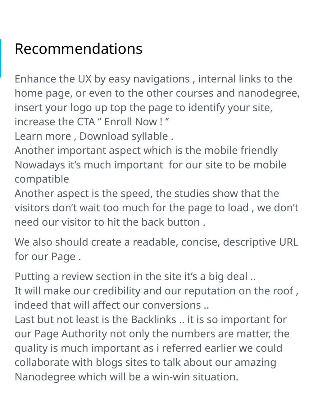 Project 4: SEO Audit Part 1 Plan your Audit - slide 19 of 19