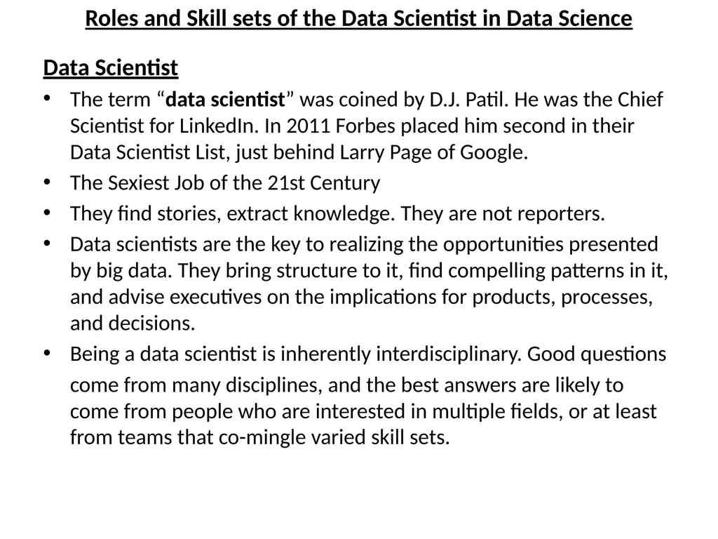 Unit -I Introduction to Data Science Roles and - slide 2 of 7