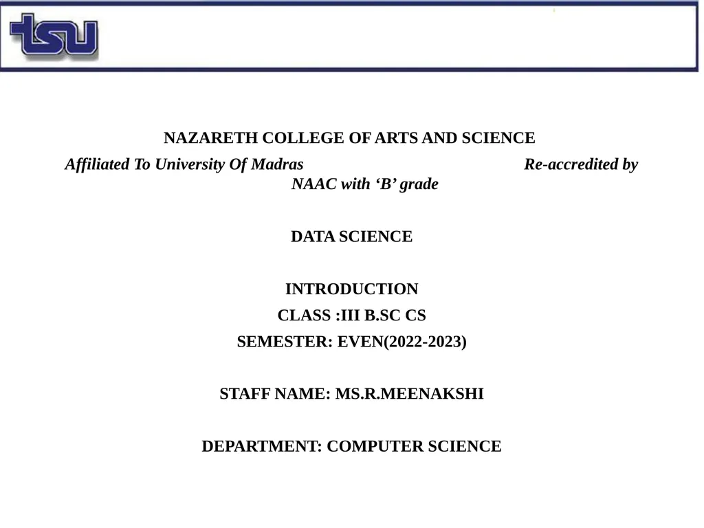 NAZARETH COLLEGE OF ARTS AND SCIENCE Affiliated To