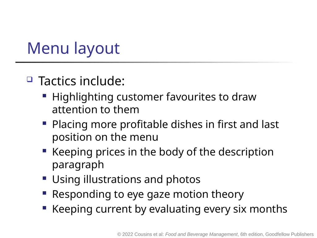 Food and Beverage Management The sixth edition - slide 26 of 40