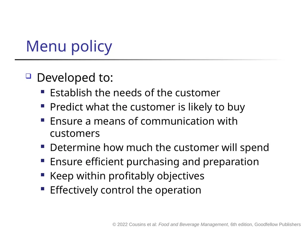 Food and Beverage Management The sixth edition - slide 12 of 40