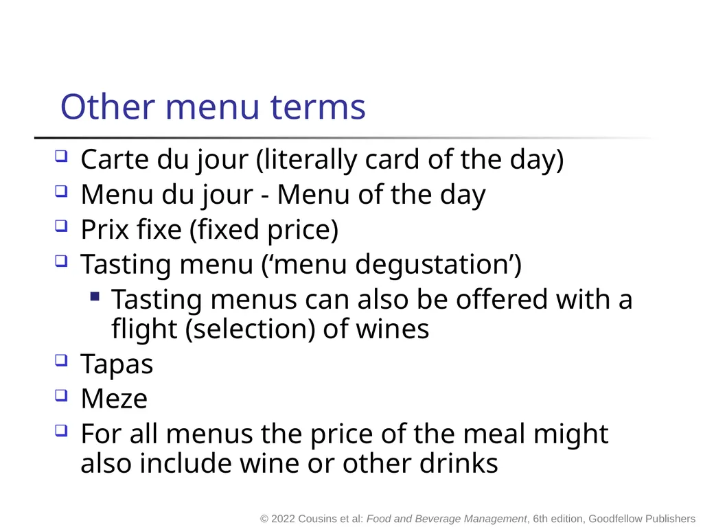 Food and Beverage Management The sixth edition - slide 6 of 40