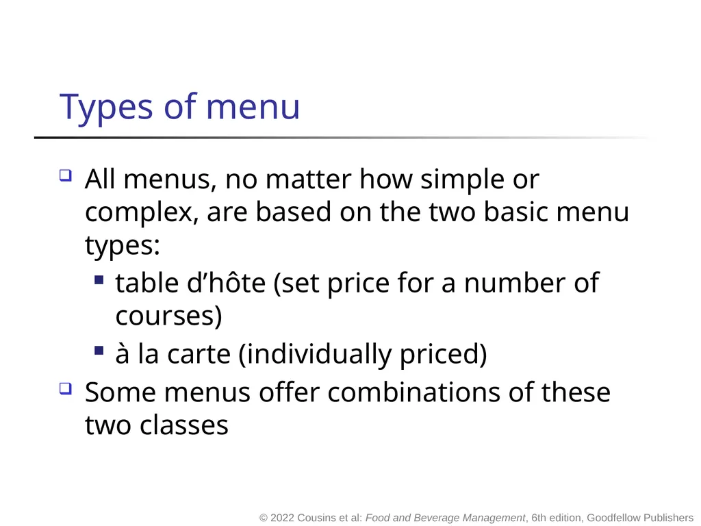 Food and Beverage Management The sixth edition - slide 5 of 40