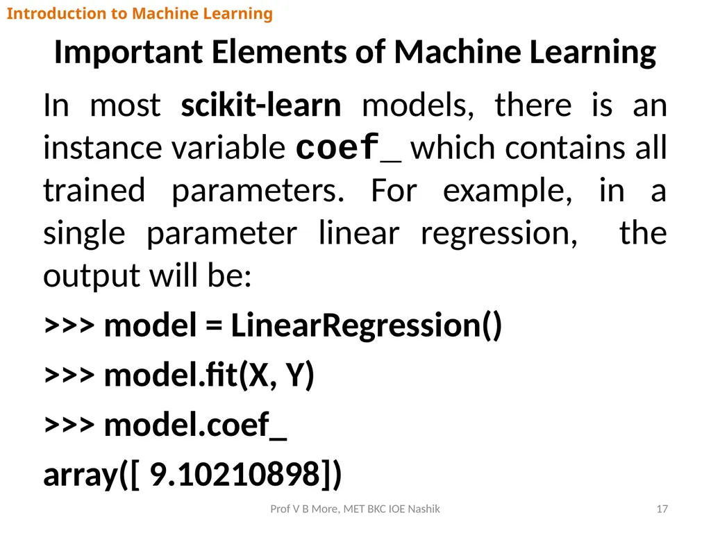 Introduction to Machine Learning Prof V B More - slide 17 of 64