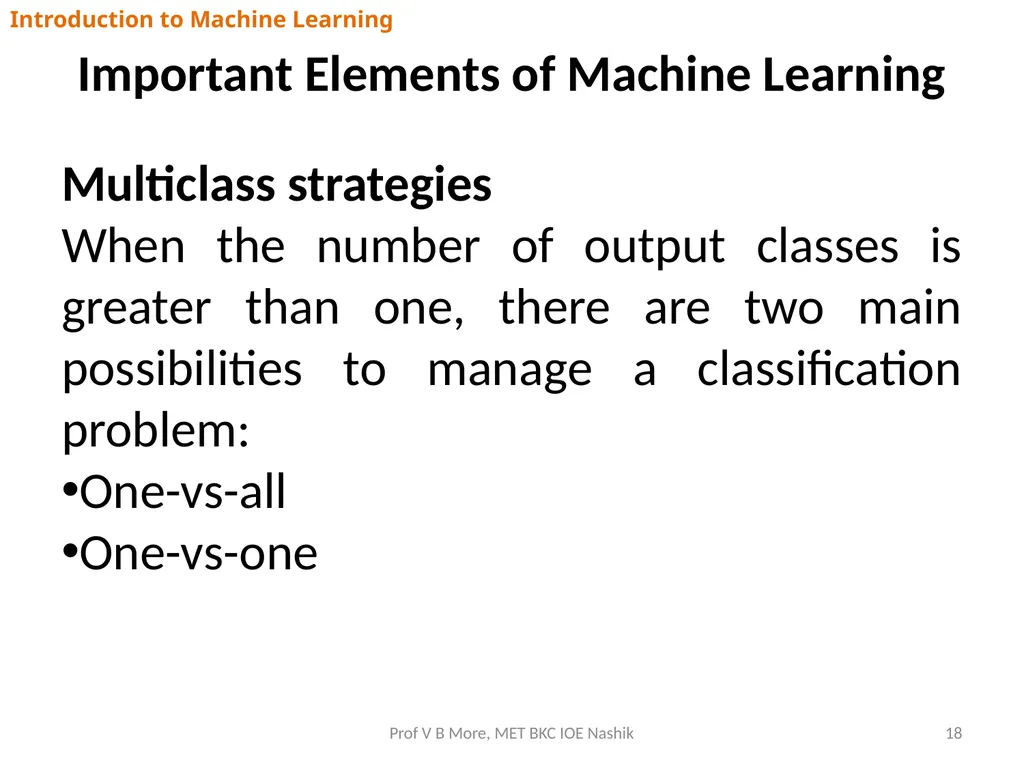 Introduction to Machine Learning Prof V B More - slide 18 of 64
