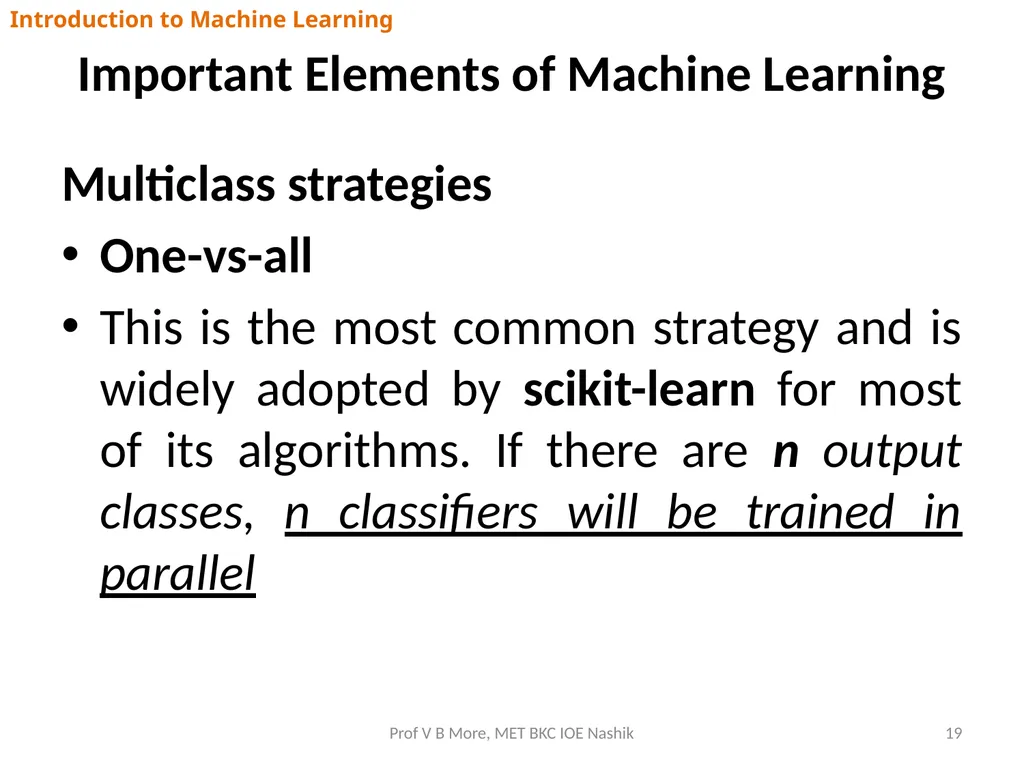 Introduction to Machine Learning Prof V B More - slide 19 of 64