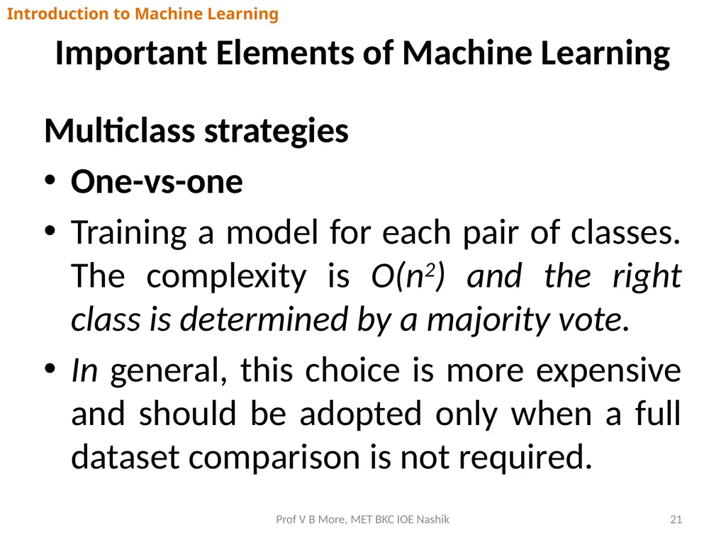 Introduction to Machine Learning Prof V B More - slide 21 of 64