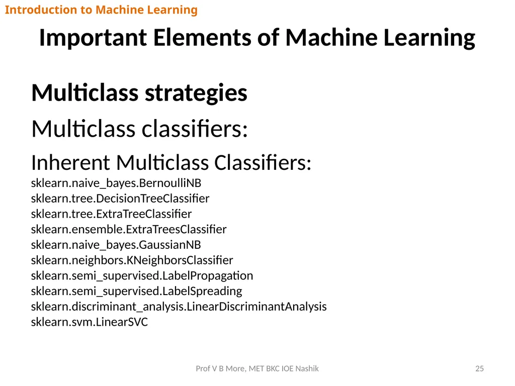 Introduction to Machine Learning Prof V B More - slide 25 of 64