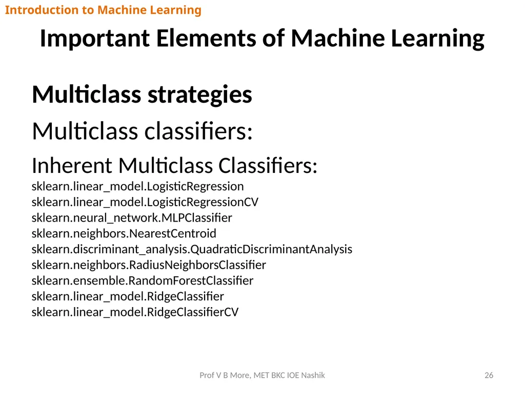 Introduction to Machine Learning Prof V B More - slide 26 of 64