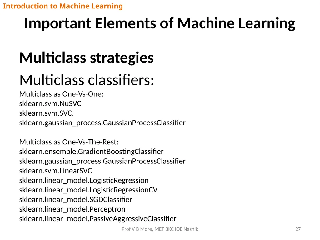 Introduction to Machine Learning Prof V B More - slide 27 of 64