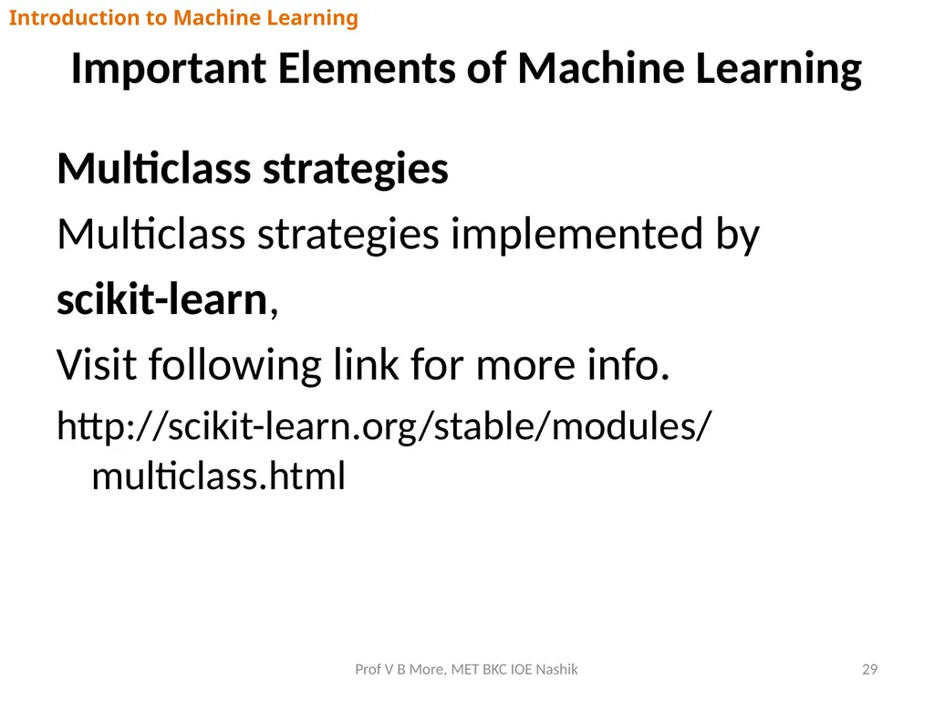Introduction to Machine Learning Prof V B More - slide 29 of 64