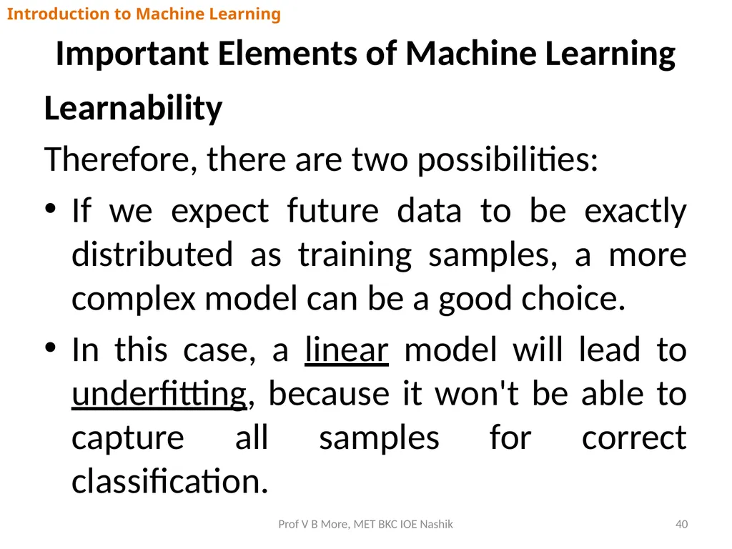 Introduction to Machine Learning Prof V B More - slide 40 of 64