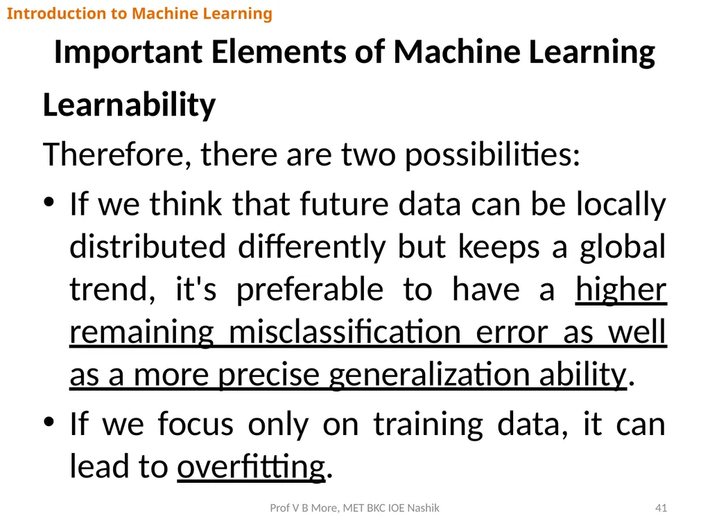 Introduction to Machine Learning Prof V B More - slide 41 of 64