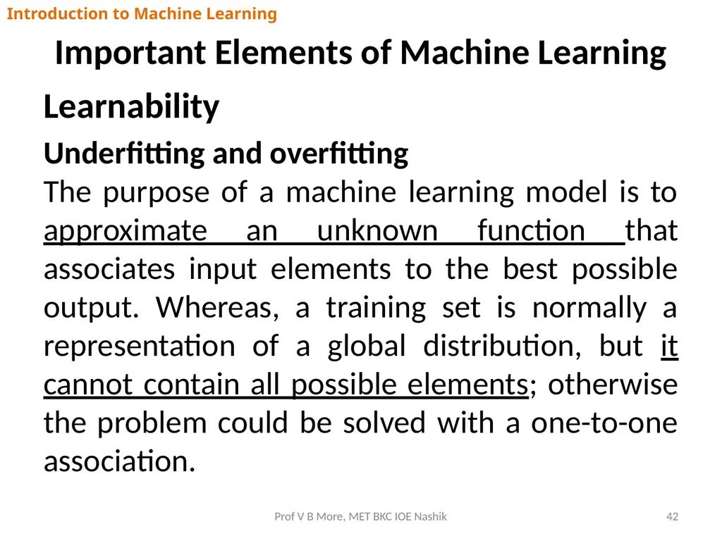 Introduction to Machine Learning Prof V B More - slide 42 of 64