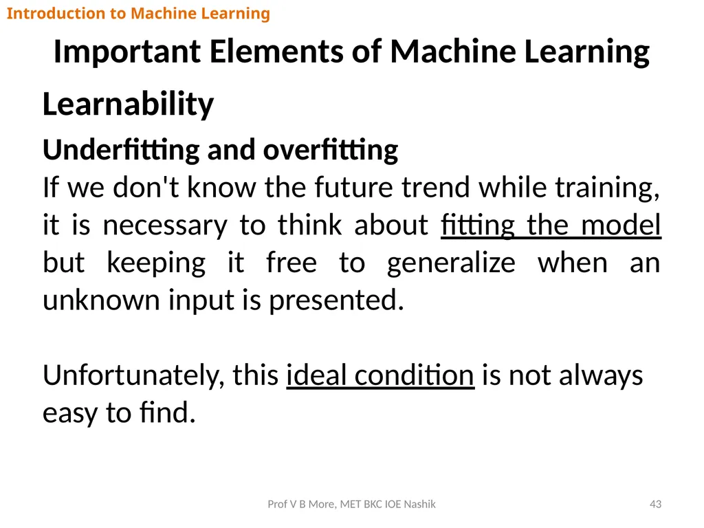 Introduction to Machine Learning Prof V B More - slide 43 of 64