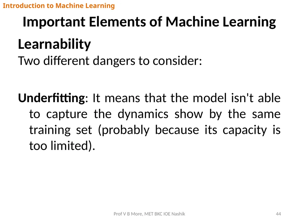 Introduction to Machine Learning Prof V B More - slide 44 of 64