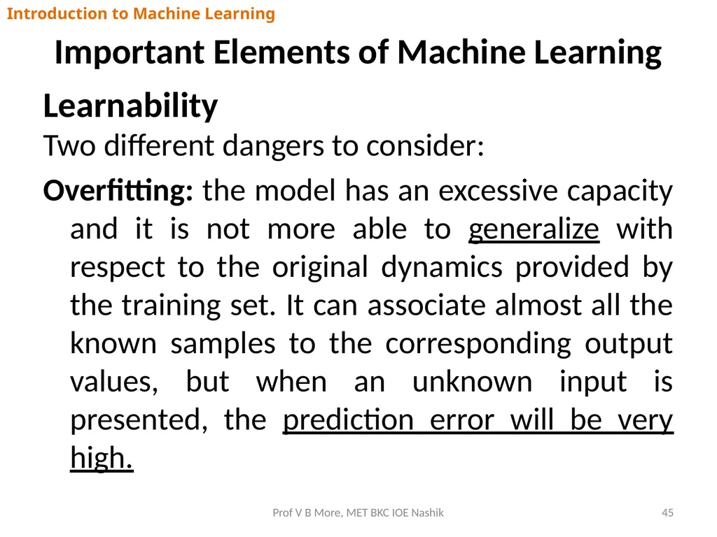 Introduction to Machine Learning Prof V B More - slide 45 of 64