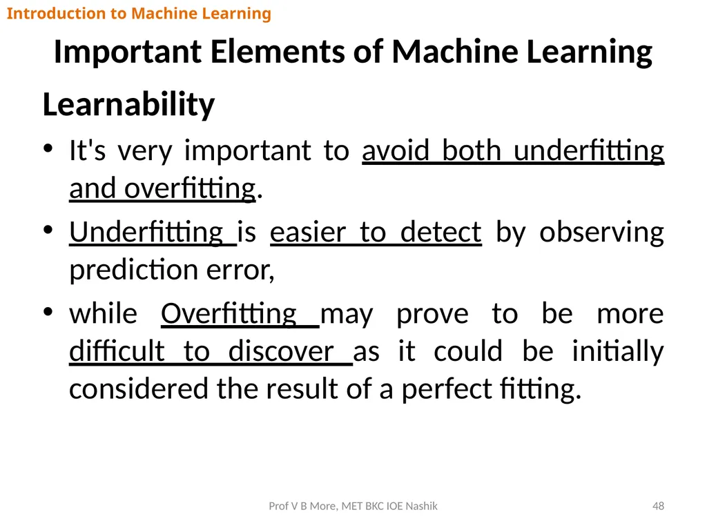 Introduction to Machine Learning Prof V B More - slide 48 of 64