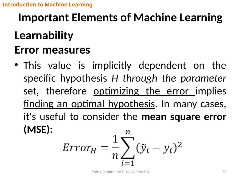 Introduction to Machine Learning Prof V B More - slide 50 of 64