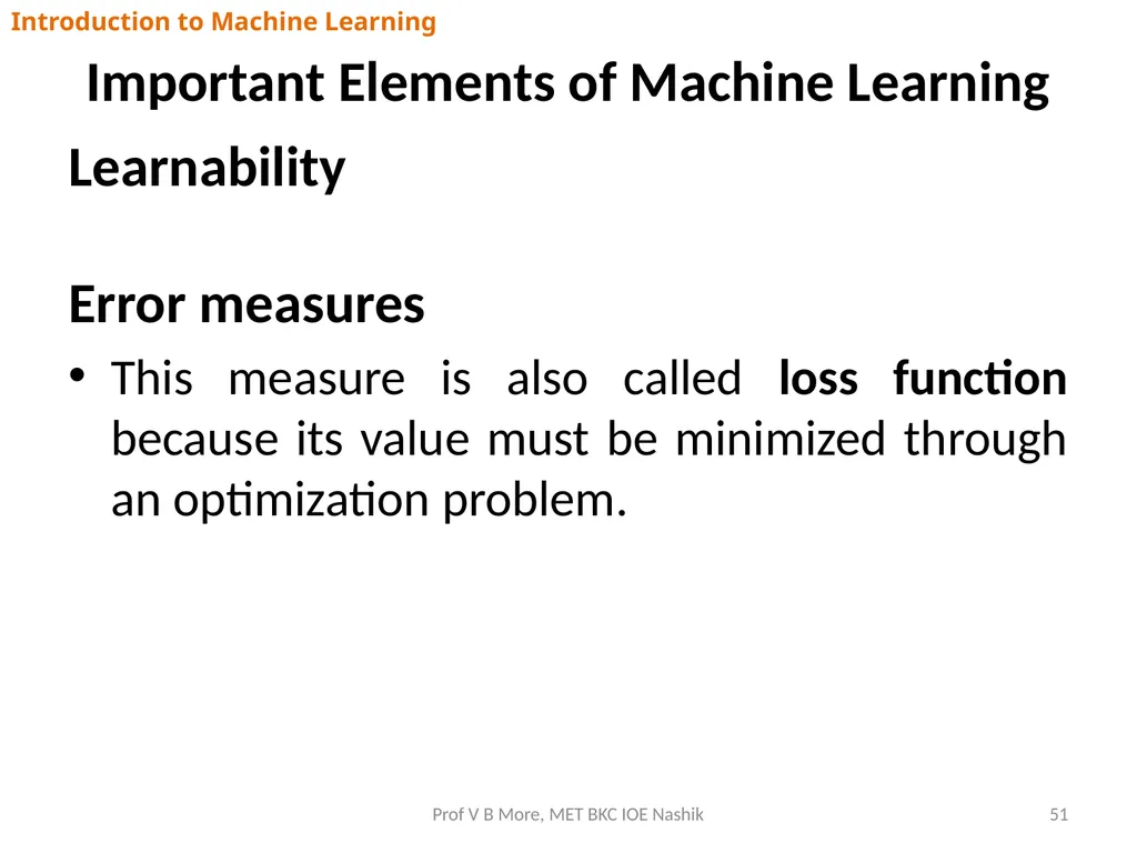 Introduction to Machine Learning Prof V B More - slide 51 of 64