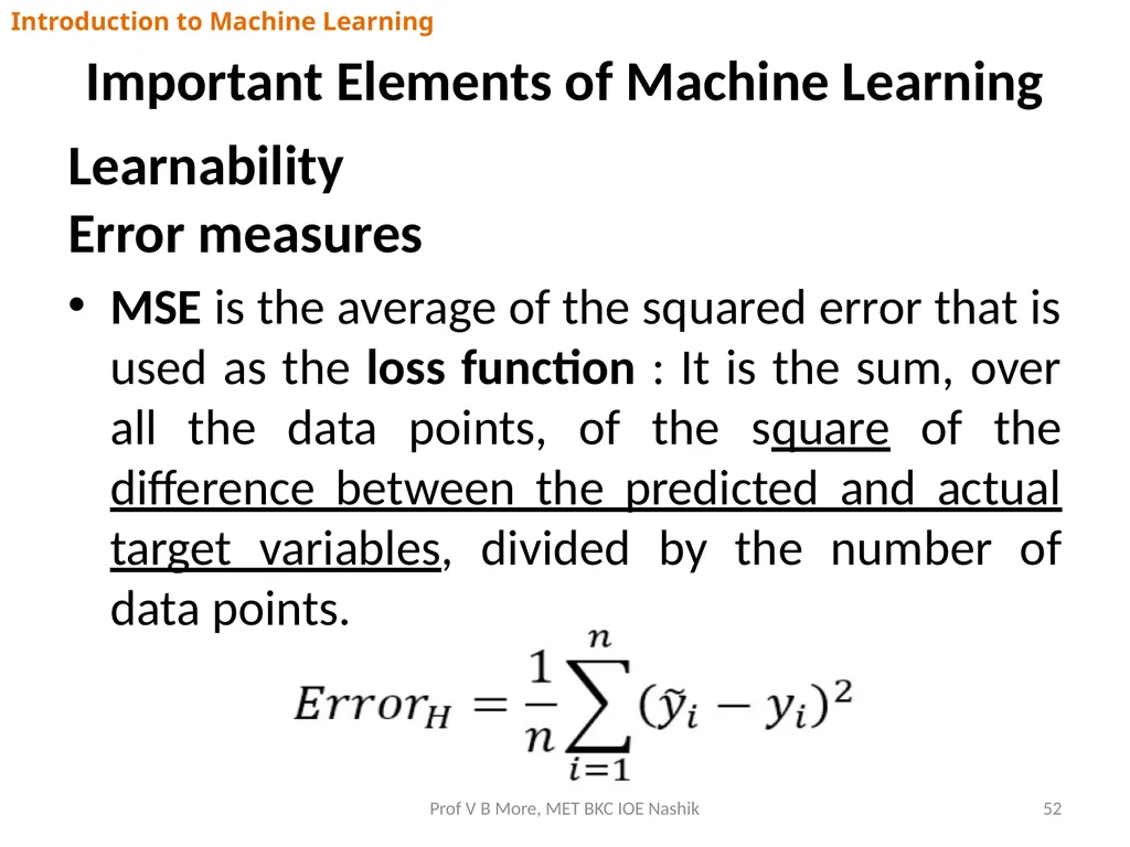 Introduction to Machine Learning Prof V B More - slide 52 of 64