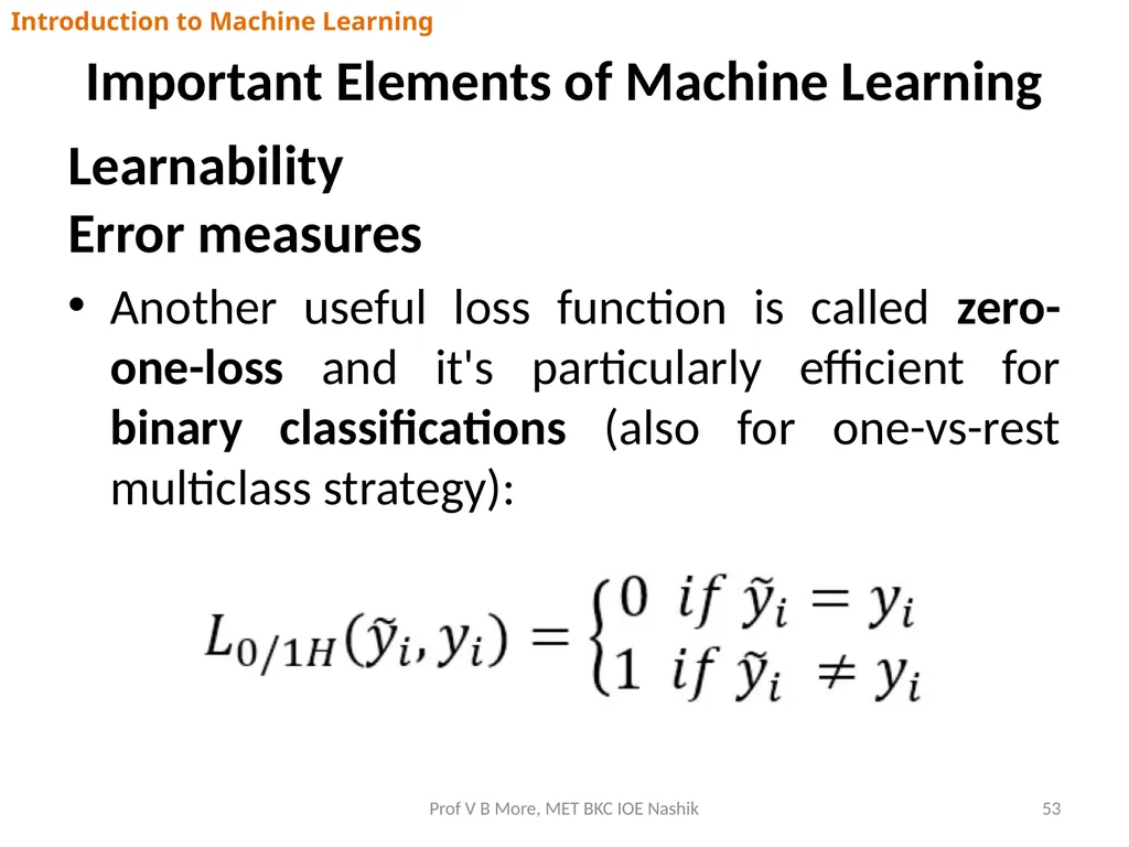 Introduction to Machine Learning Prof V B More - slide 53 of 64