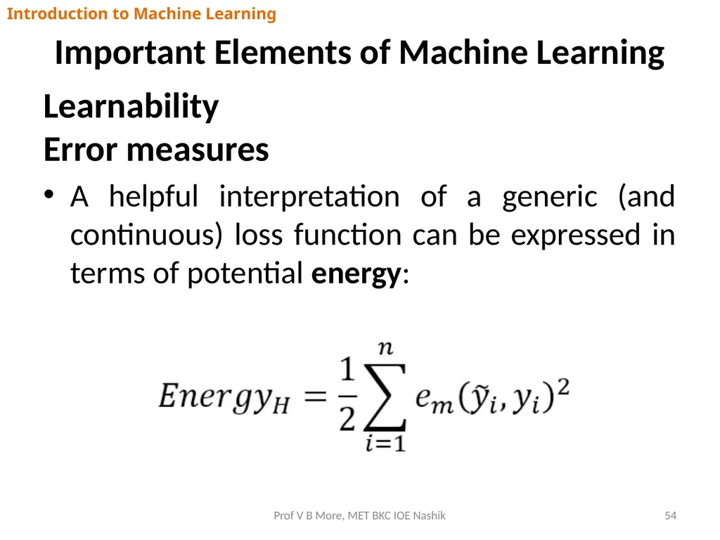 Introduction to Machine Learning Prof V B More - slide 54 of 64