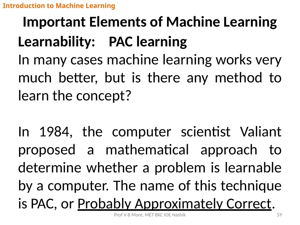 Introduction to Machine Learning Prof V B More - slide 59 of 64