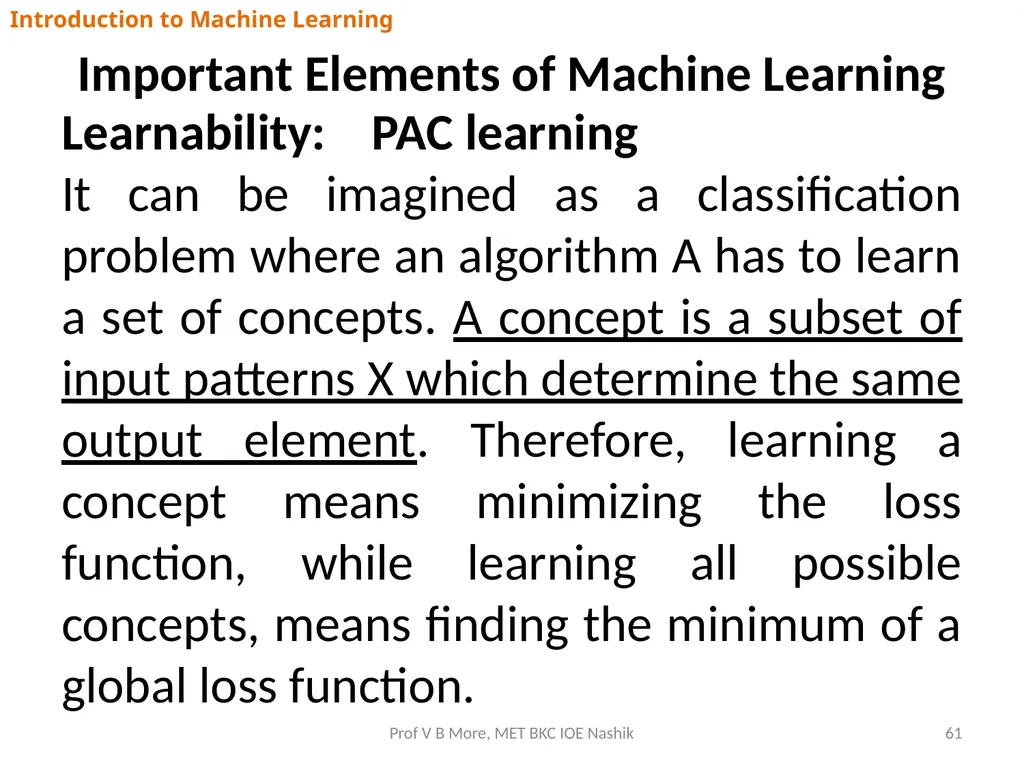 Introduction to Machine Learning Prof V B More - slide 61 of 64
