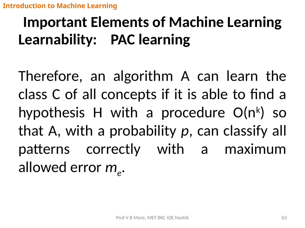 Introduction to Machine Learning Prof V B More - slide 63 of 64