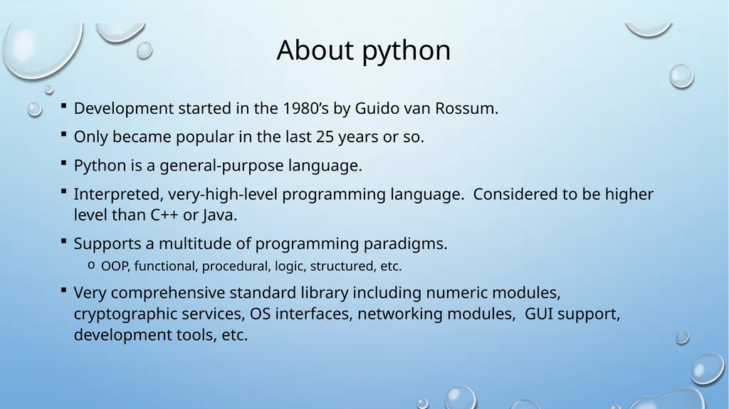 Introduction to Python About python Development - slide 2 of 38
