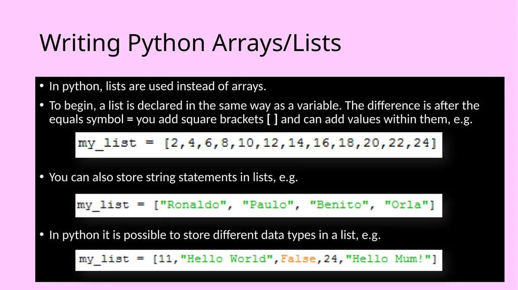 Introduction to Python Programming Part 5: Arrays - slide 6 of 23