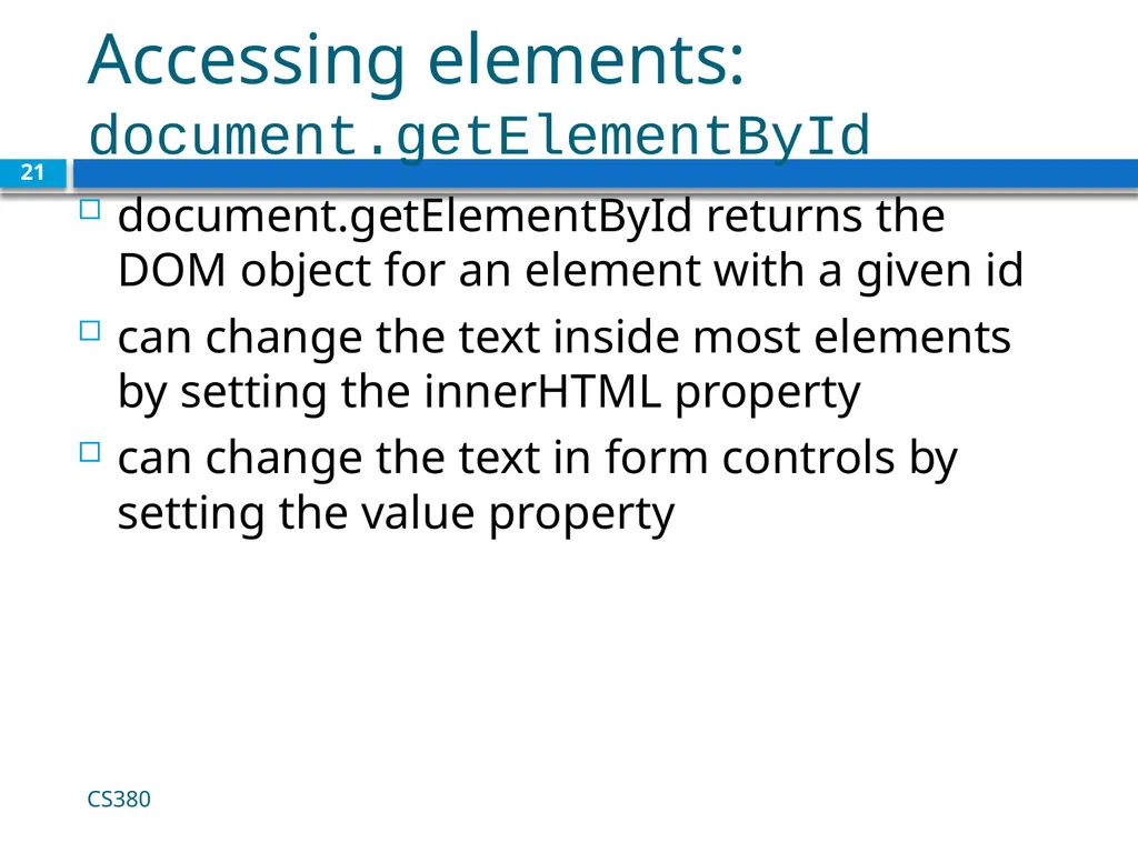 Intro to Javascript CS380 1 Client Side Scripting - slide 21 of 40