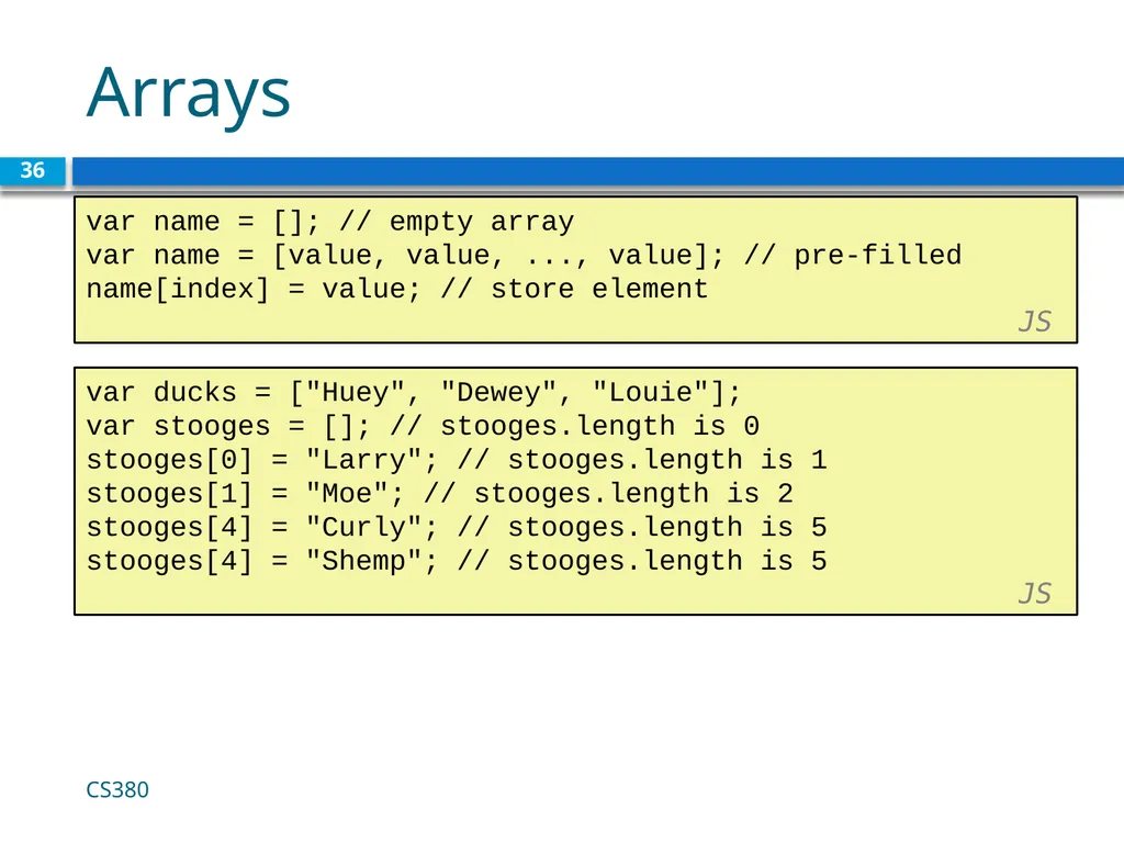 Intro to Javascript CS380 1 Client Side Scripting - slide 36 of 40