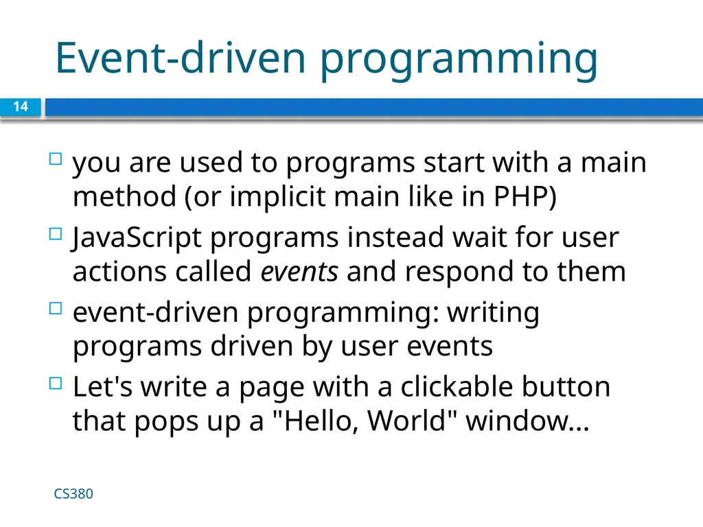 Intro to Javascript CS380 1 Client Side Scripting - slide 14 of 40
