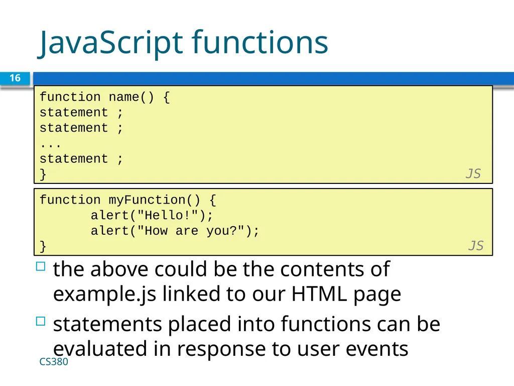 Intro to Javascript CS380 1 Client Side Scripting - slide 16 of 40