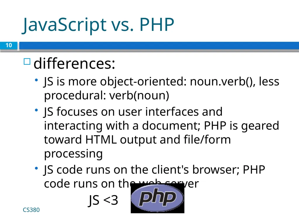 Intro to Javascript CS380 1 Client Side Scripting - slide 10 of 40