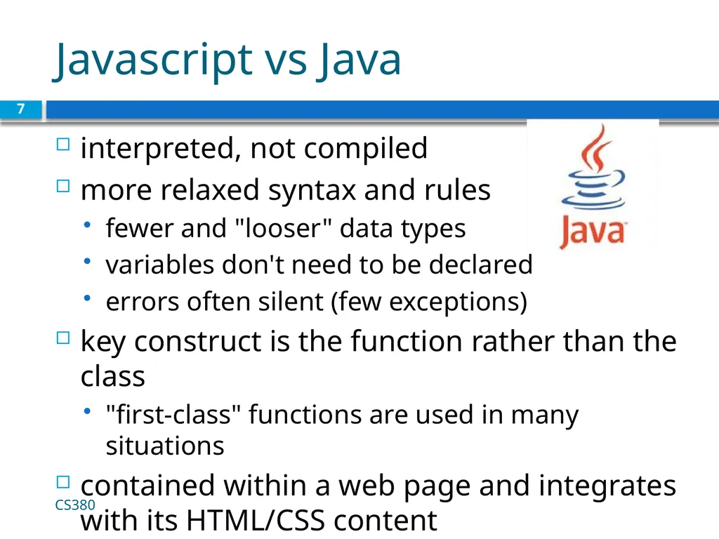 Intro to Javascript CS380 1 Client Side Scripting - slide 7 of 40