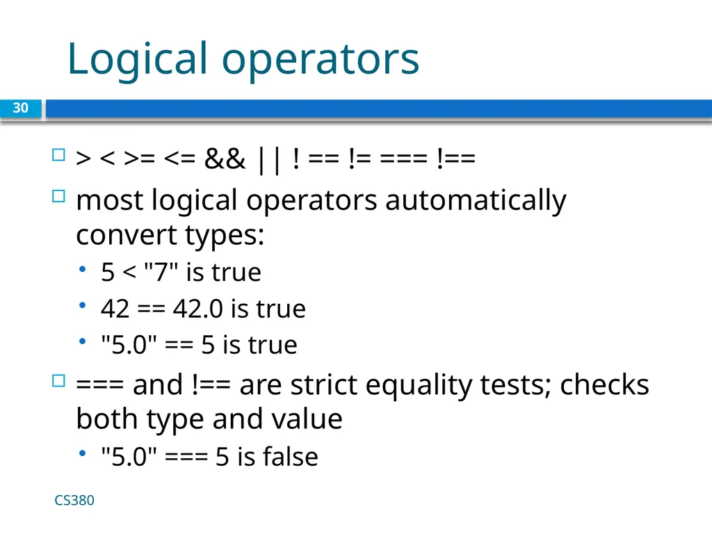 Intro to Javascript CS380 1 Client Side Scripting - slide 30 of 40